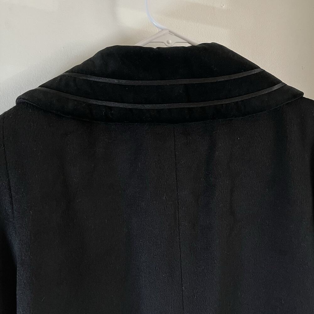 Alorna Wool Blend Double Breasted Longline Trench Coat VTG Black Velvet Collar - Picture 10 of 13